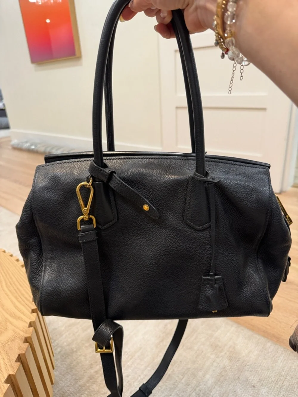 Prada Black Vitello Daino tote with Gold-Tone Accents GREAT CONDITION!! - Picture 10 of 13